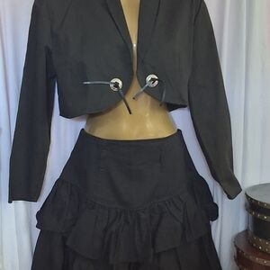 Vintage Chic Black Ruffled Skirt Set